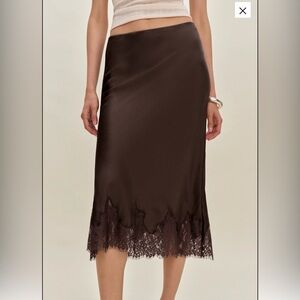Reformation Carolina Silk Skirt Brown - Size XS